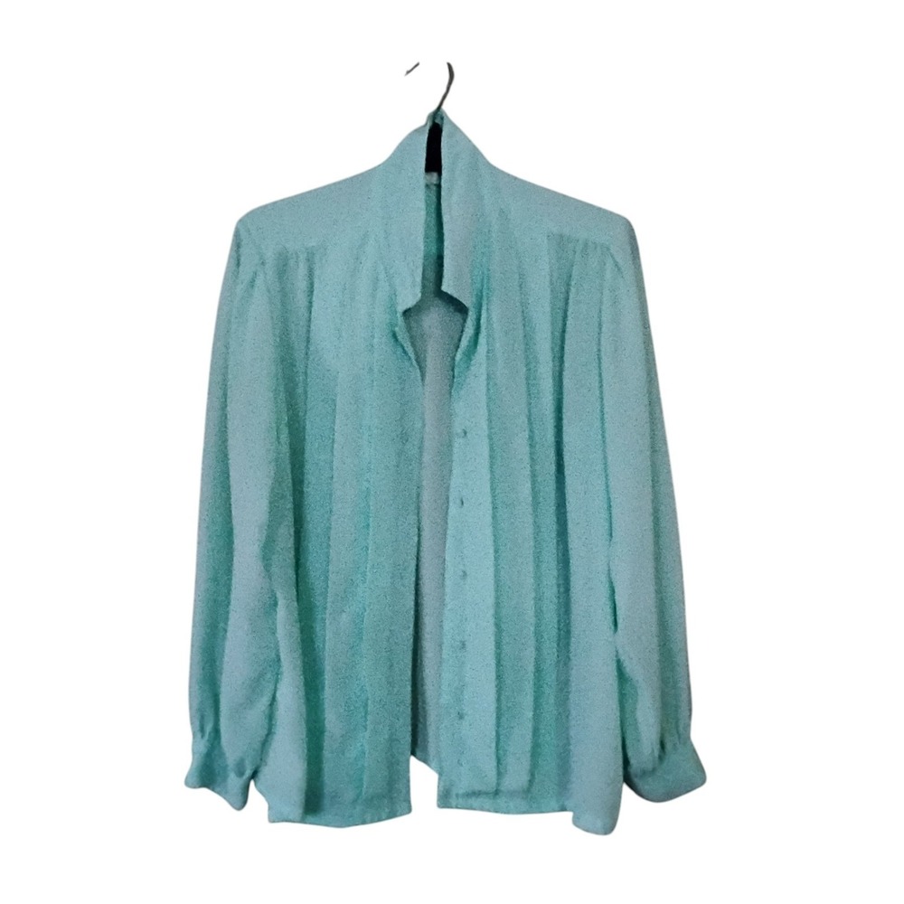 Ashley Hill Vintage Mint Green High Neck Pleated Blouse Size 14 Long Sleeve